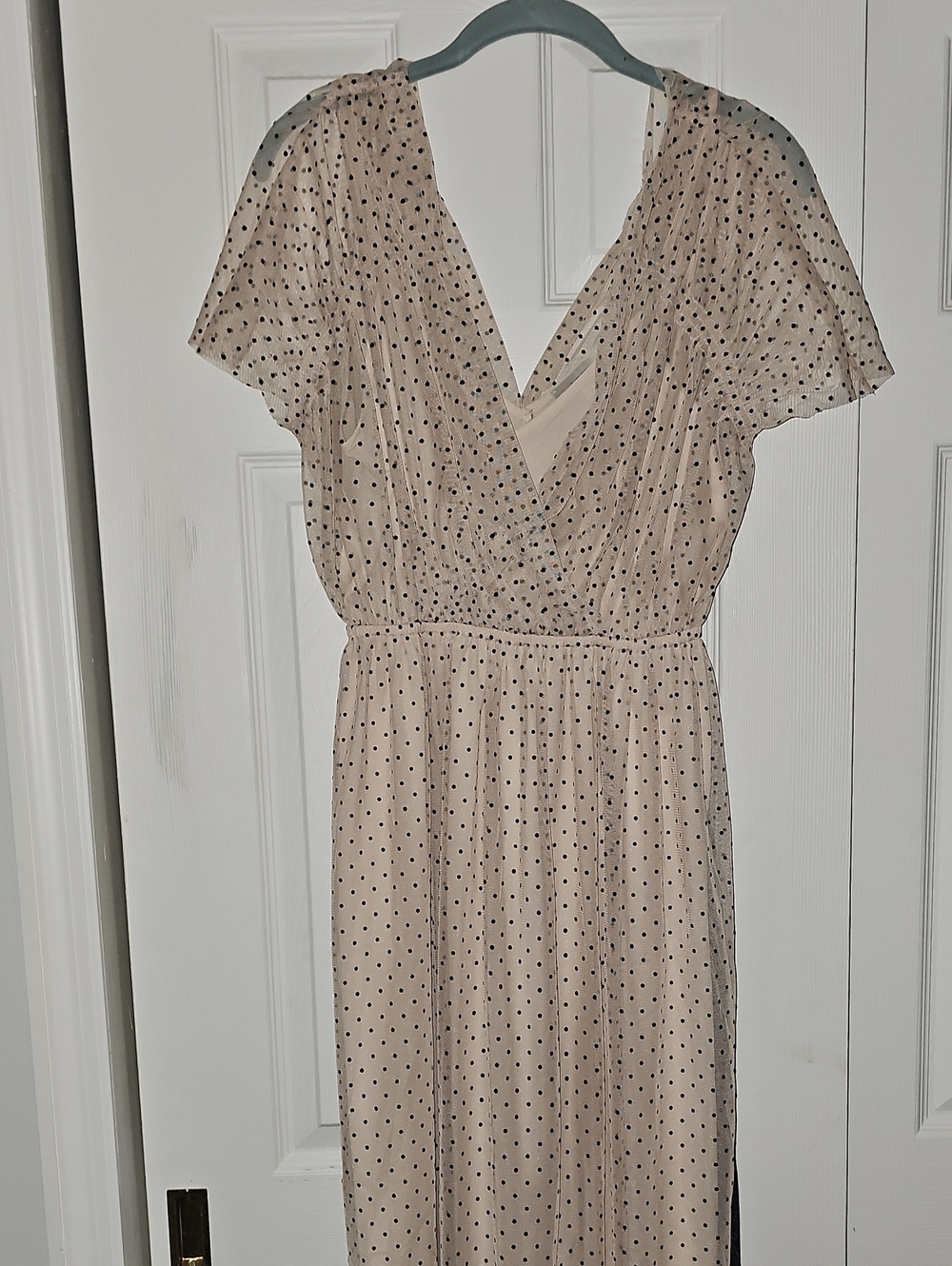 LOFT Cream Polka Dot Wrap Midi Dress